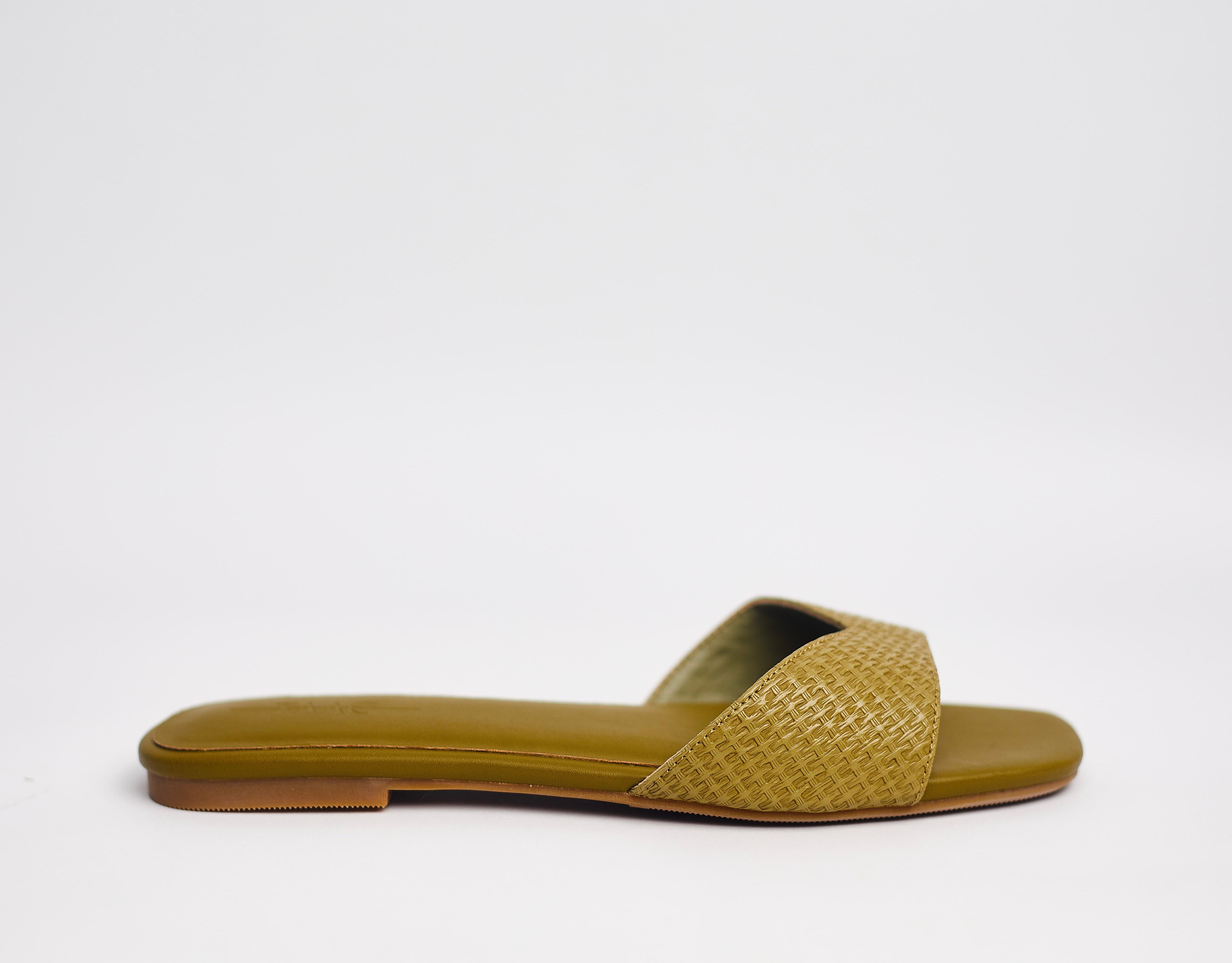 MALIKA - Olive coloured comfortable woven-effect slipppers for ladies.Very durable, made with high quality sole. Perfect for brunch, lunch, errands etc. shipping worldwide from Ghana to UK, USA, Africa etc.